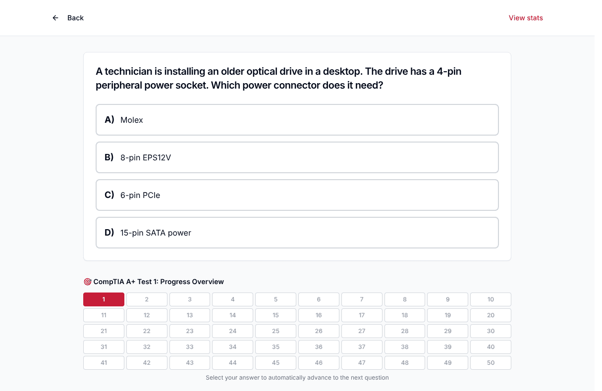 TigerTest CompTIA A+ practice test on desktop