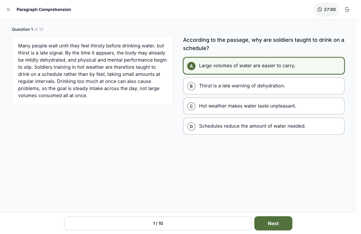 TigerTest ASVAB practice test on desktop