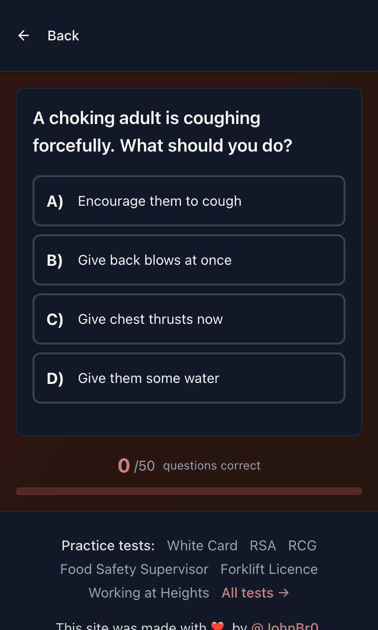 Tigertest First Aid (HLTAID011) practice test training mode on mobile