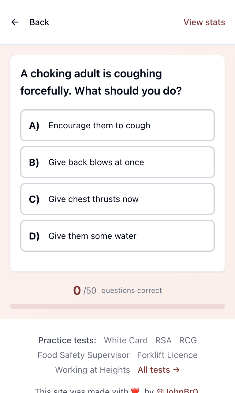 Tigertest First Aid (HLTAID011) practice test training mode on mobile