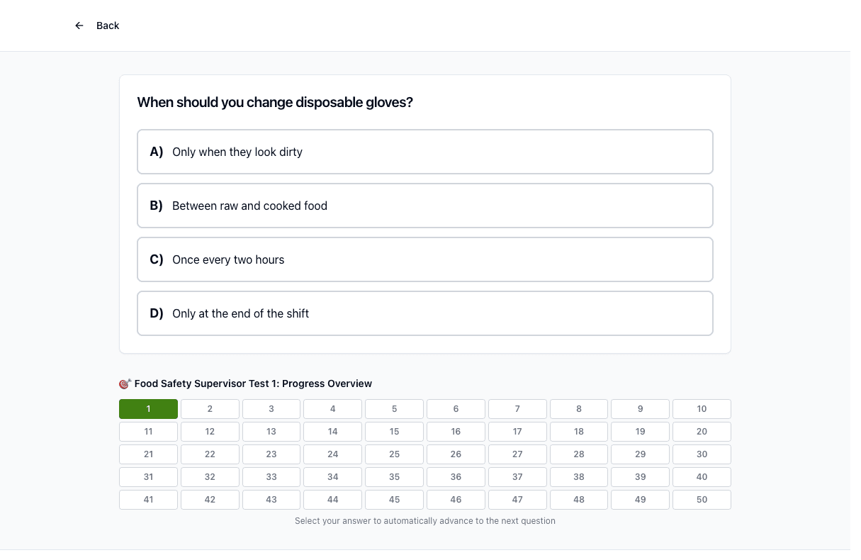 Tigertest Food Safety Supervisor practice test on desktop