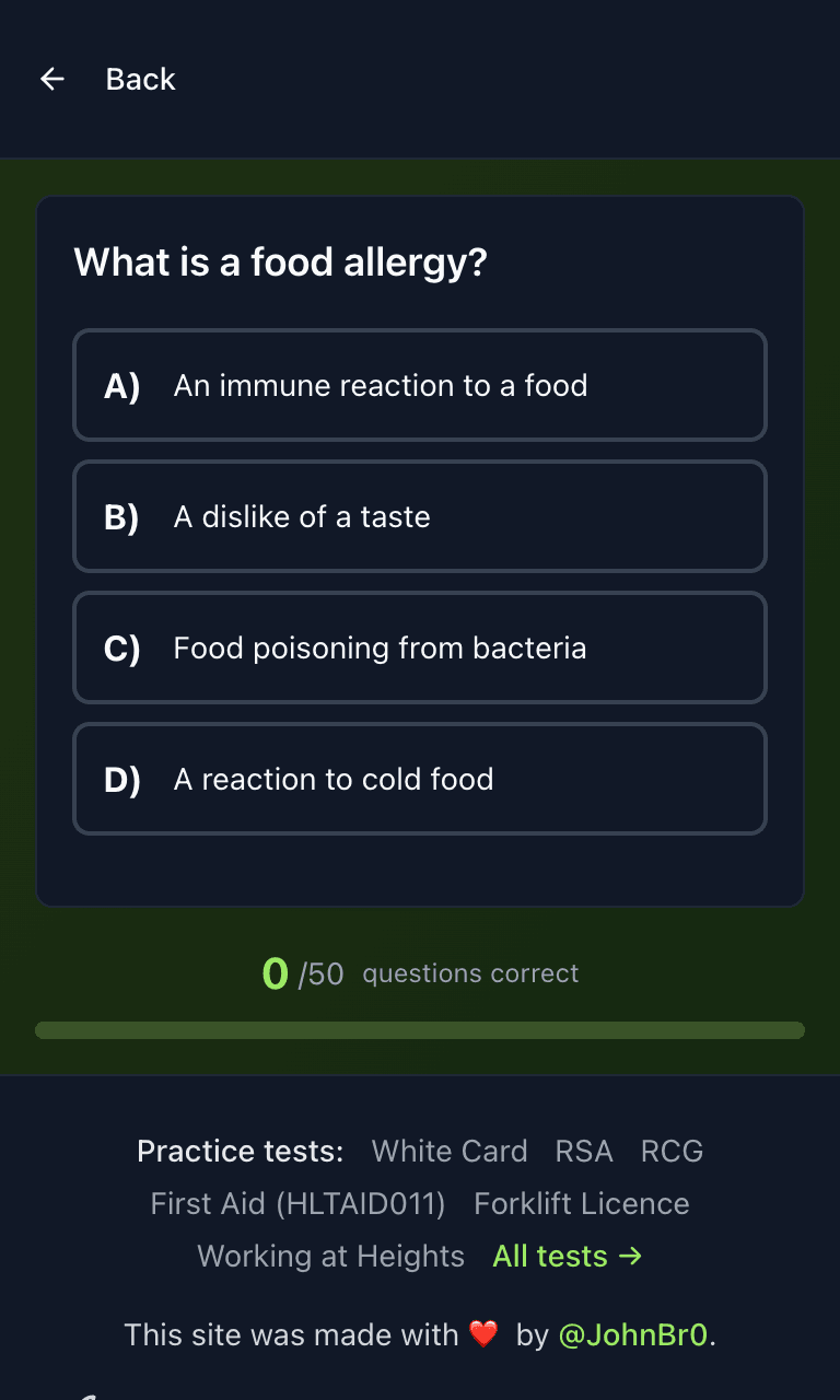 Tigertest Food Safety Supervisor practice test training mode on mobile