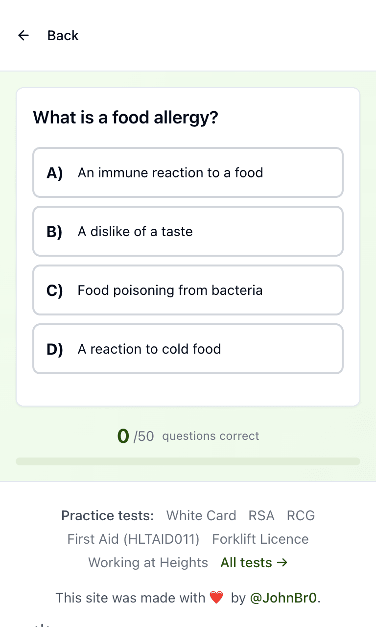 Tigertest Food Safety Supervisor practice test training mode on mobile