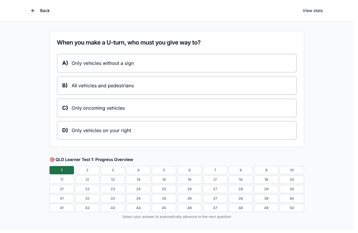 Tigertest QLD Learner practice test on desktop