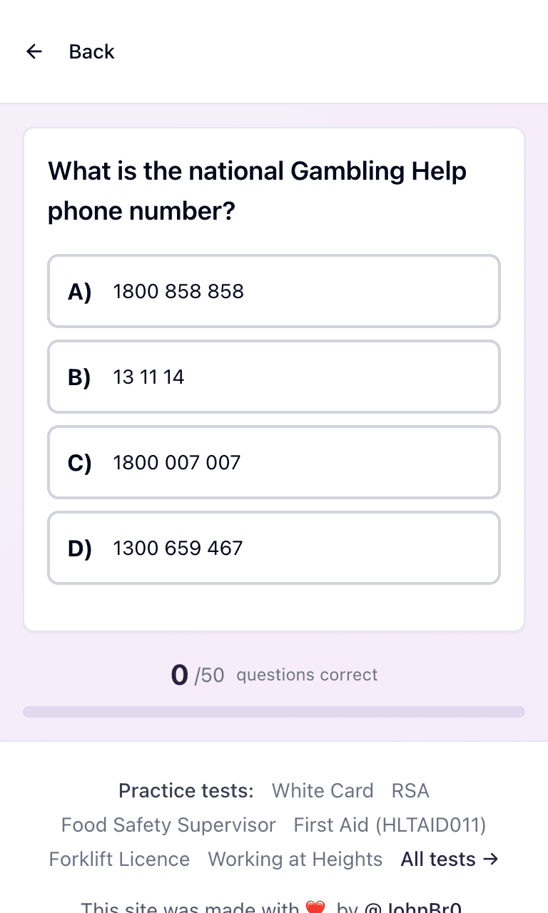 Tigertest RCG practice test training mode on mobile