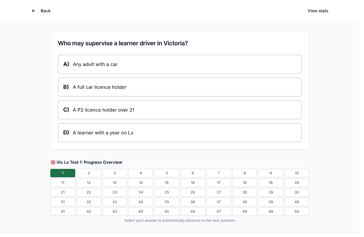 Tigertest Victoria learner permit practice test on desktop