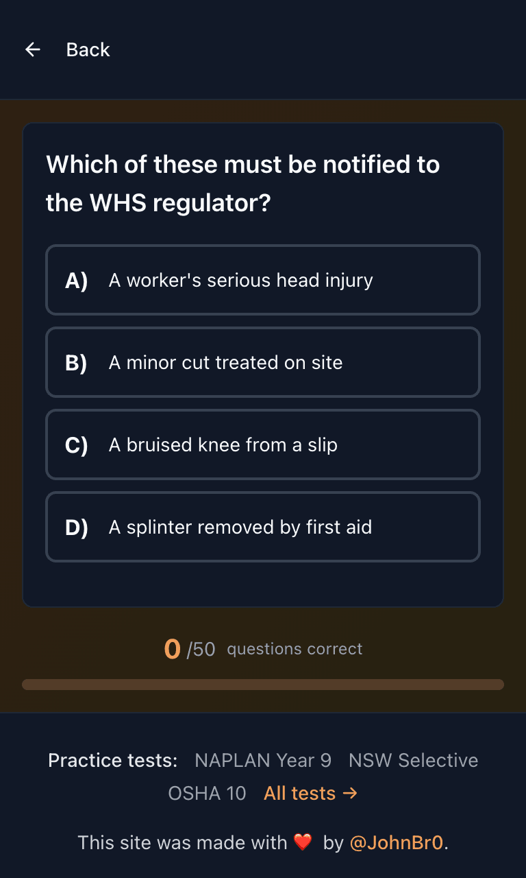 Tigertest White Card practice test training mode on mobile