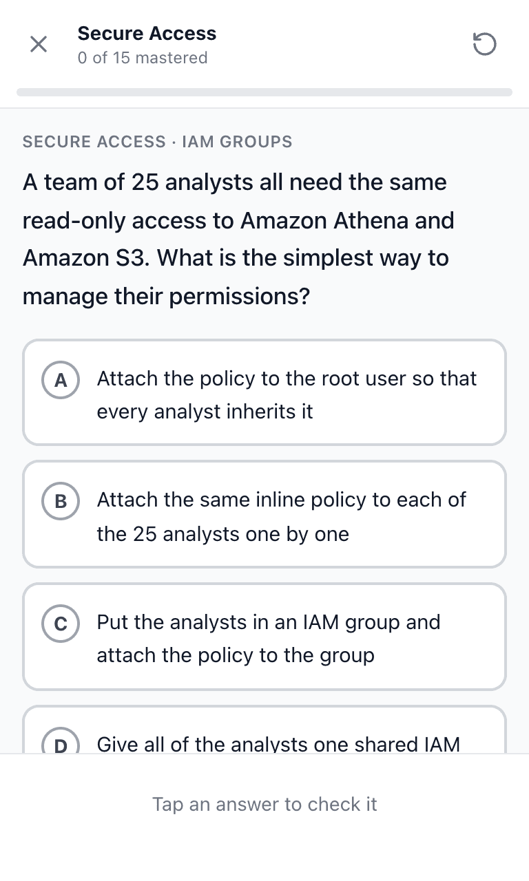 Tigertest AWS SAA practice test training mode on mobile