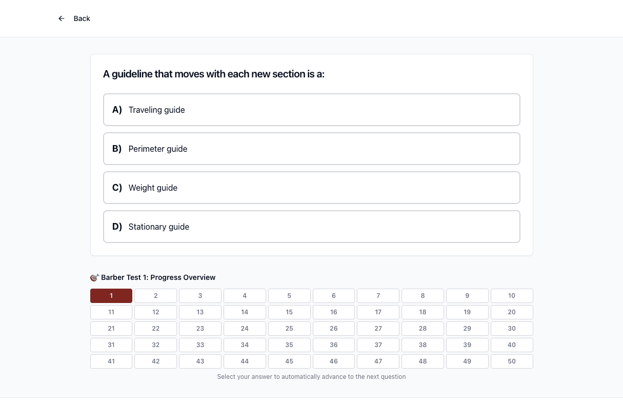 Tigertest Barber practice test on desktop