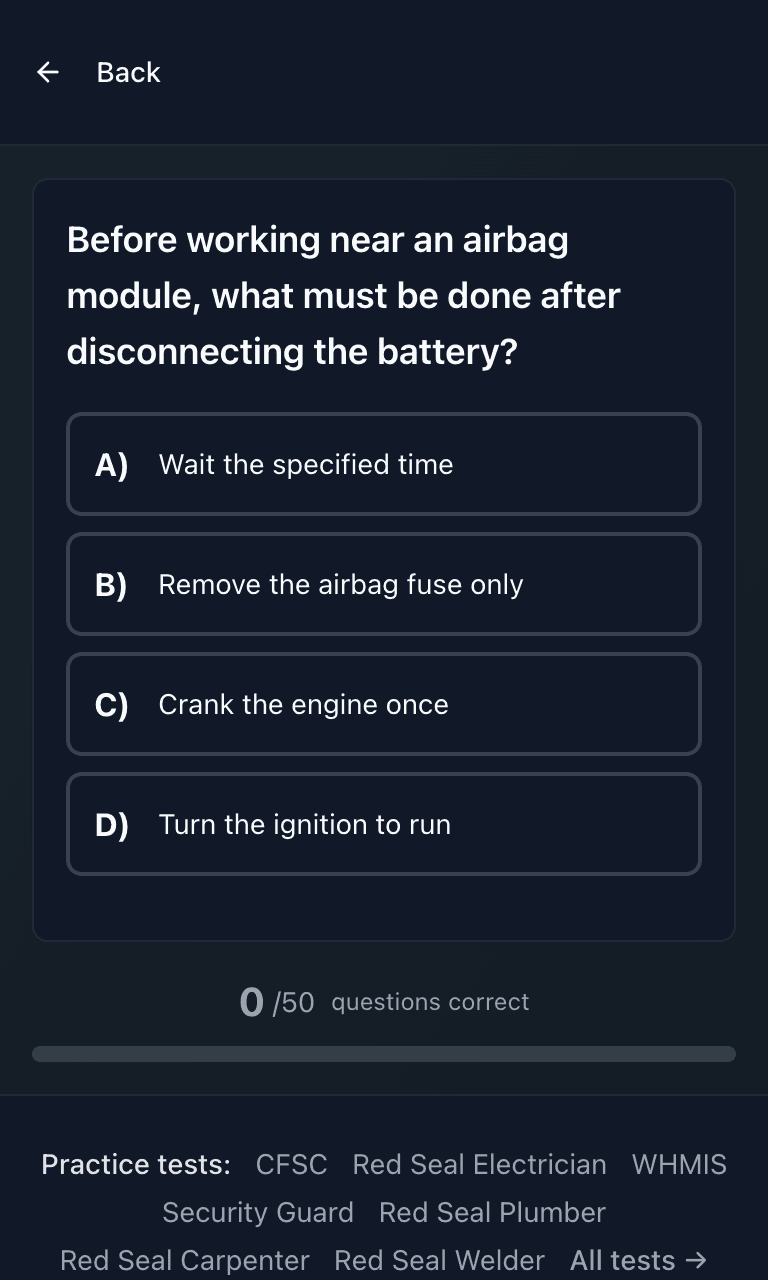 Tigertest Red Seal Auto practice test training mode on mobile
