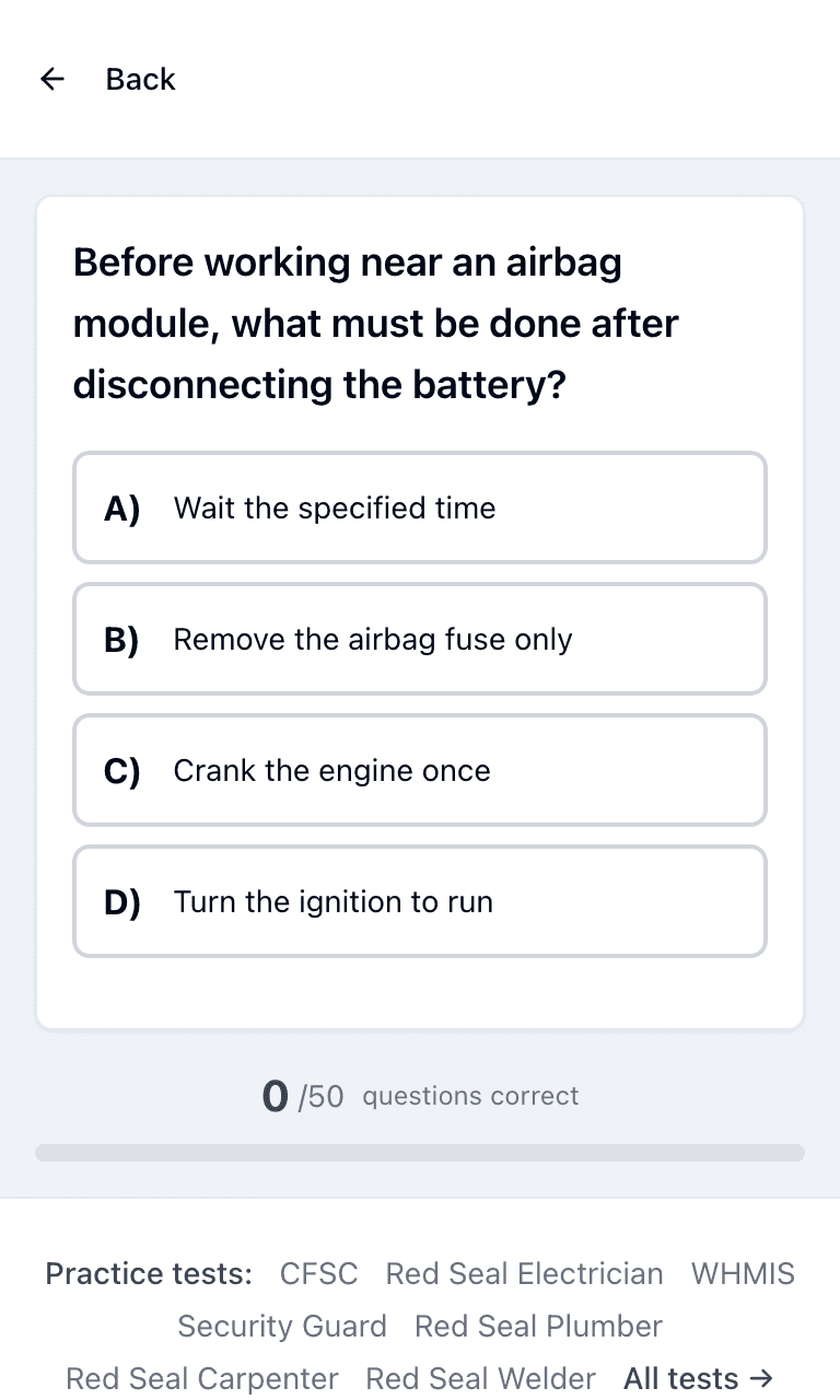 Tigertest Red Seal Auto practice test training mode on mobile