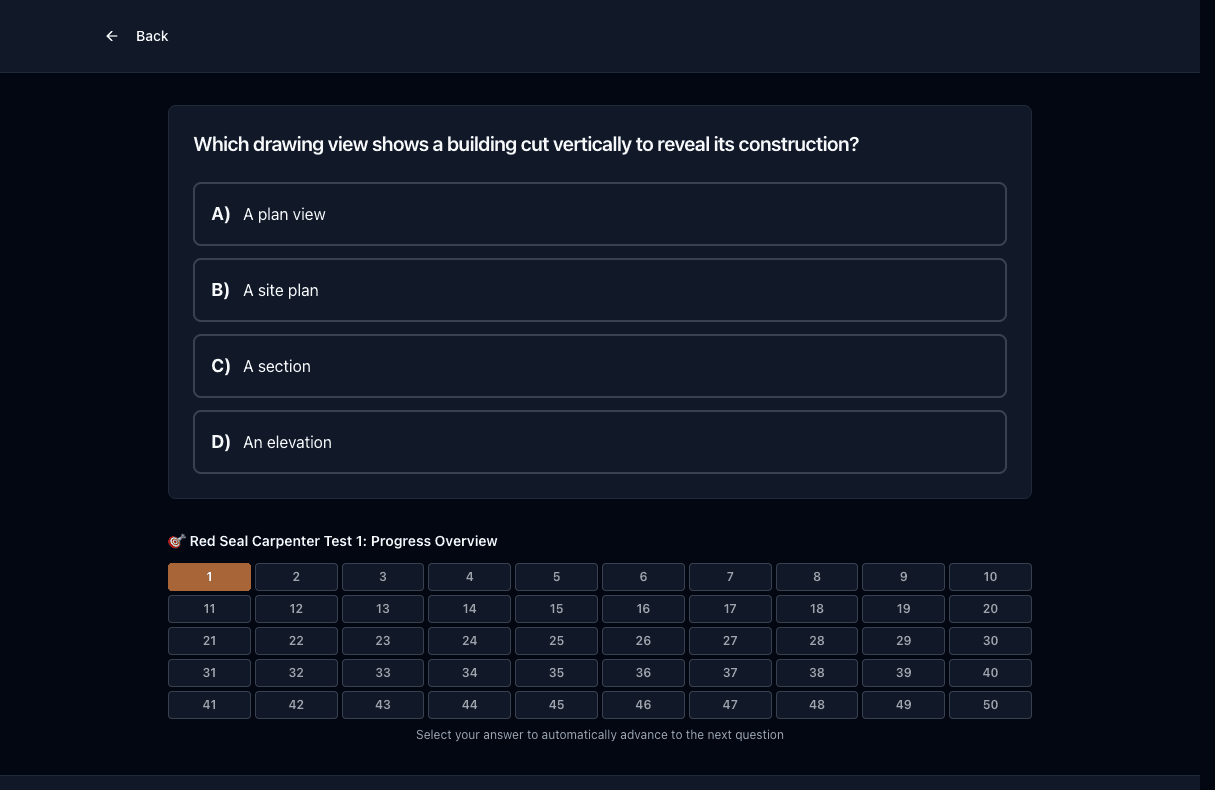 Tigertest Red Seal Carpenter practice test on desktop