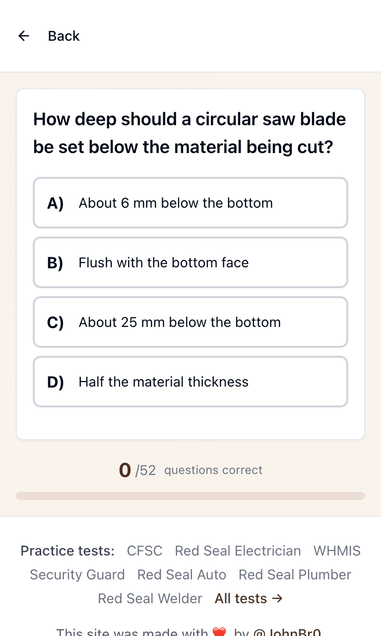 Tigertest Red Seal Carpenter practice test training mode on mobile