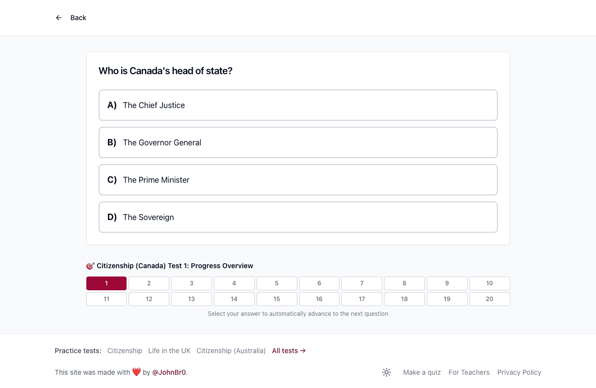 Tigertest Citizenship practice test on desktop