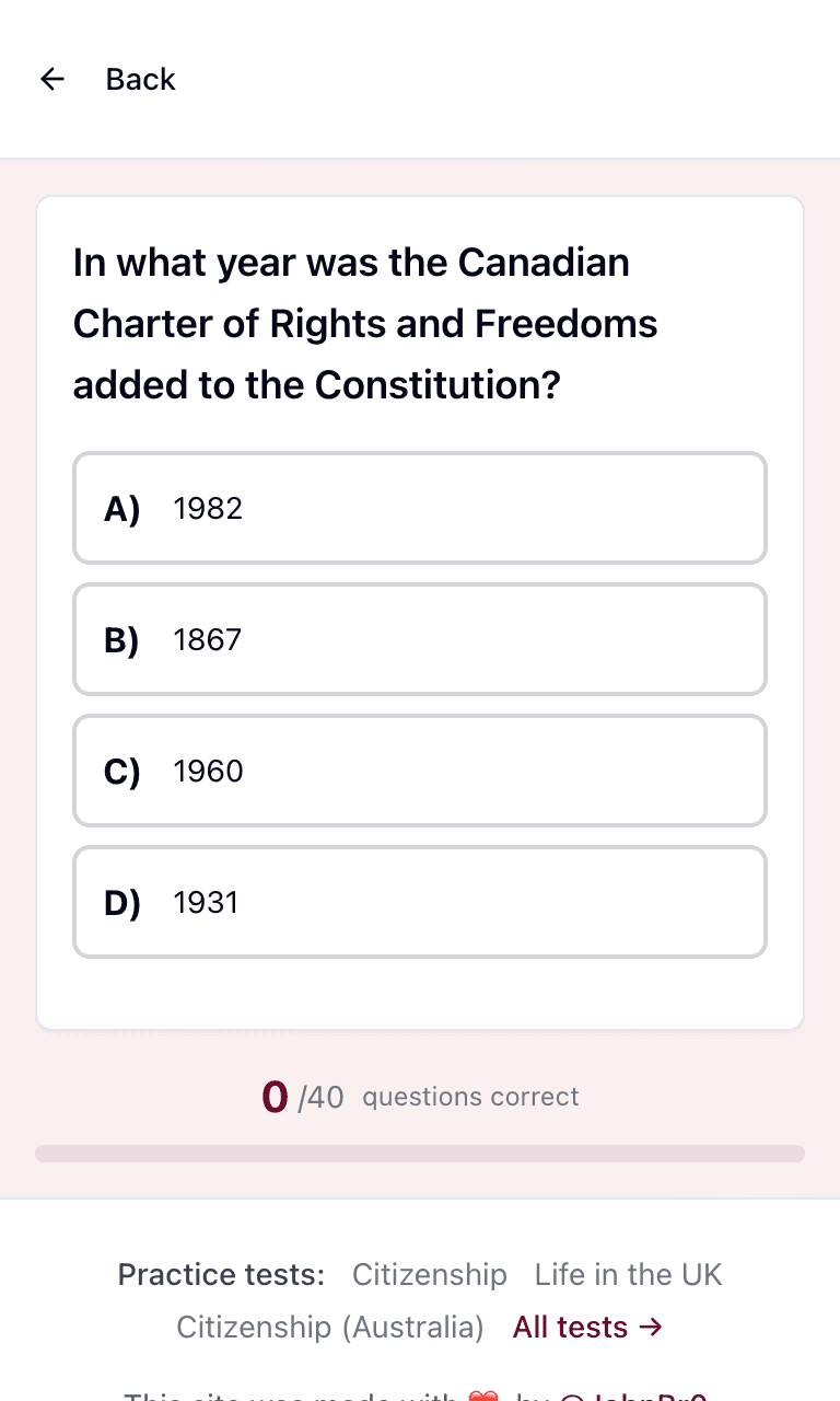 Tigertest Citizenship practice test training mode on mobile