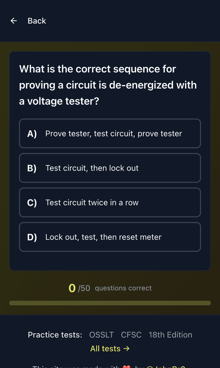 Tigertest Red Seal Electrician practice test training mode on mobile