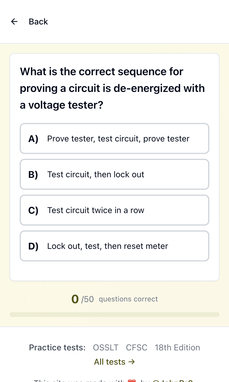 Tigertest Red Seal Electrician practice test training mode on mobile