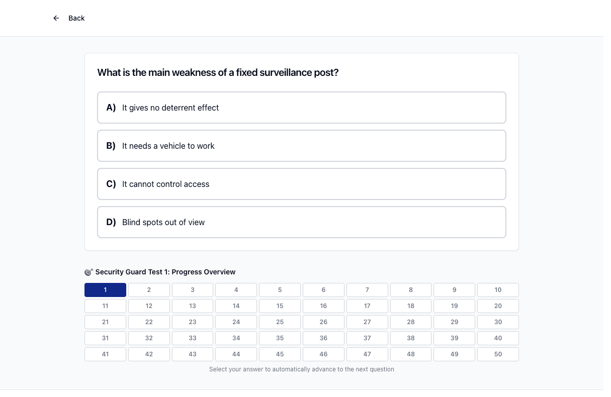 Tigertest Security Guard practice test on desktop