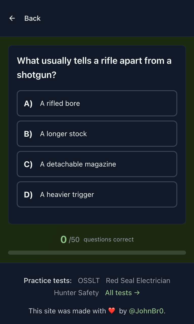 Tigertest CFSC practice test training mode on mobile