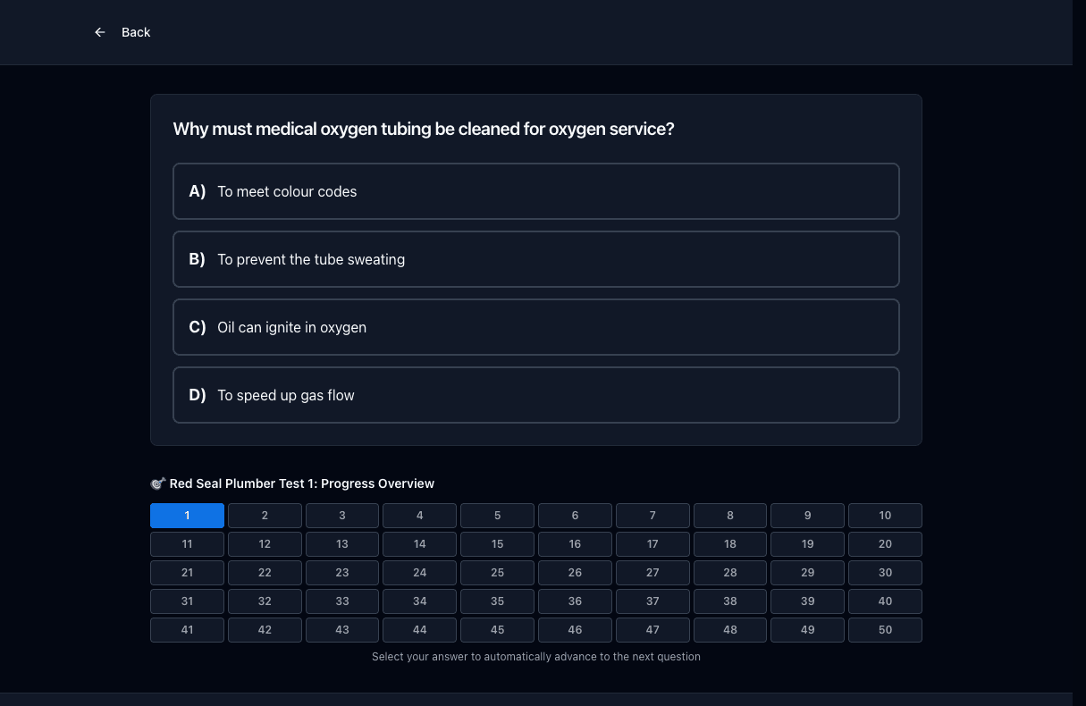 Tigertest Red Seal Plumber practice test on desktop