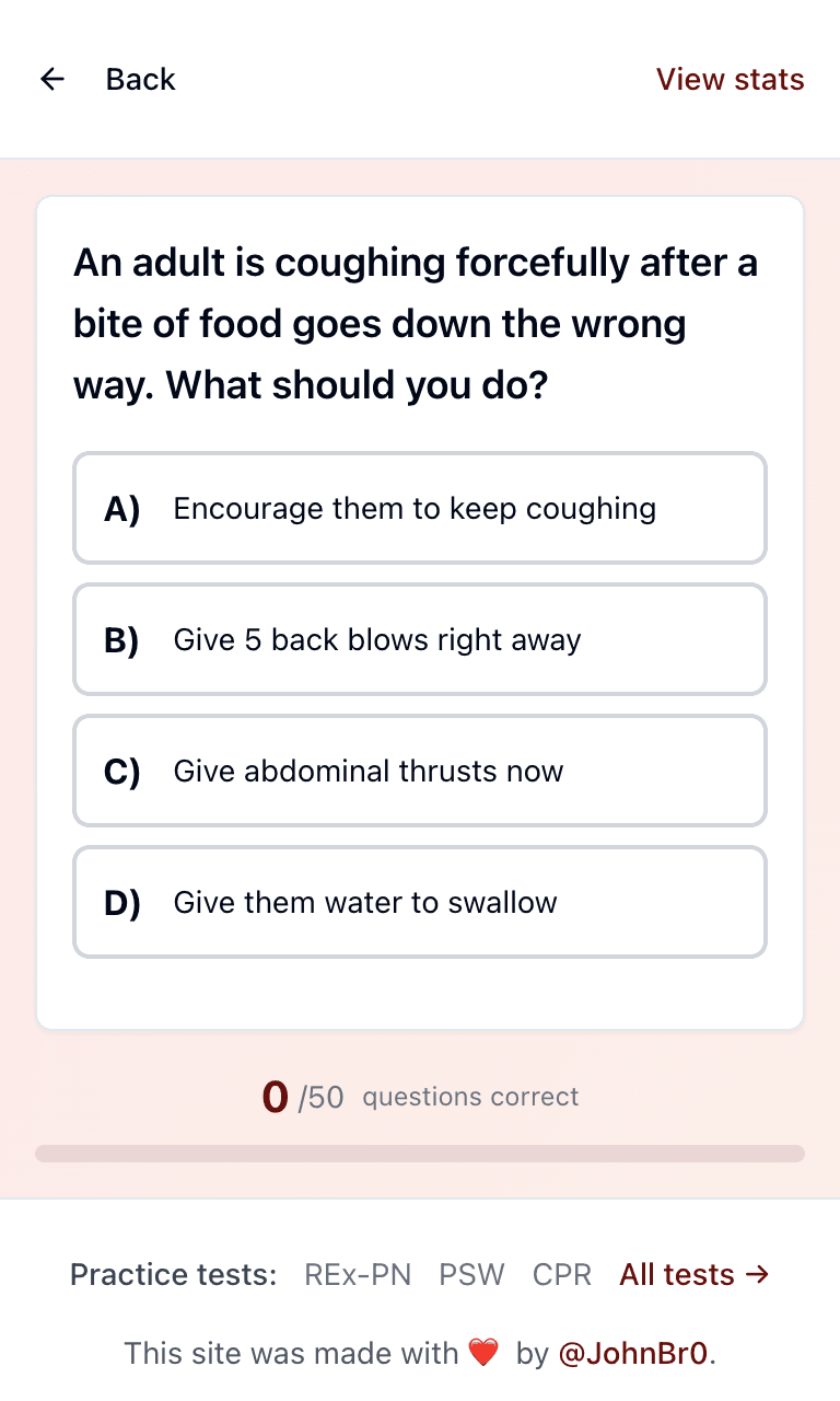 Tigertest Standard First Aid practice test training mode on mobile