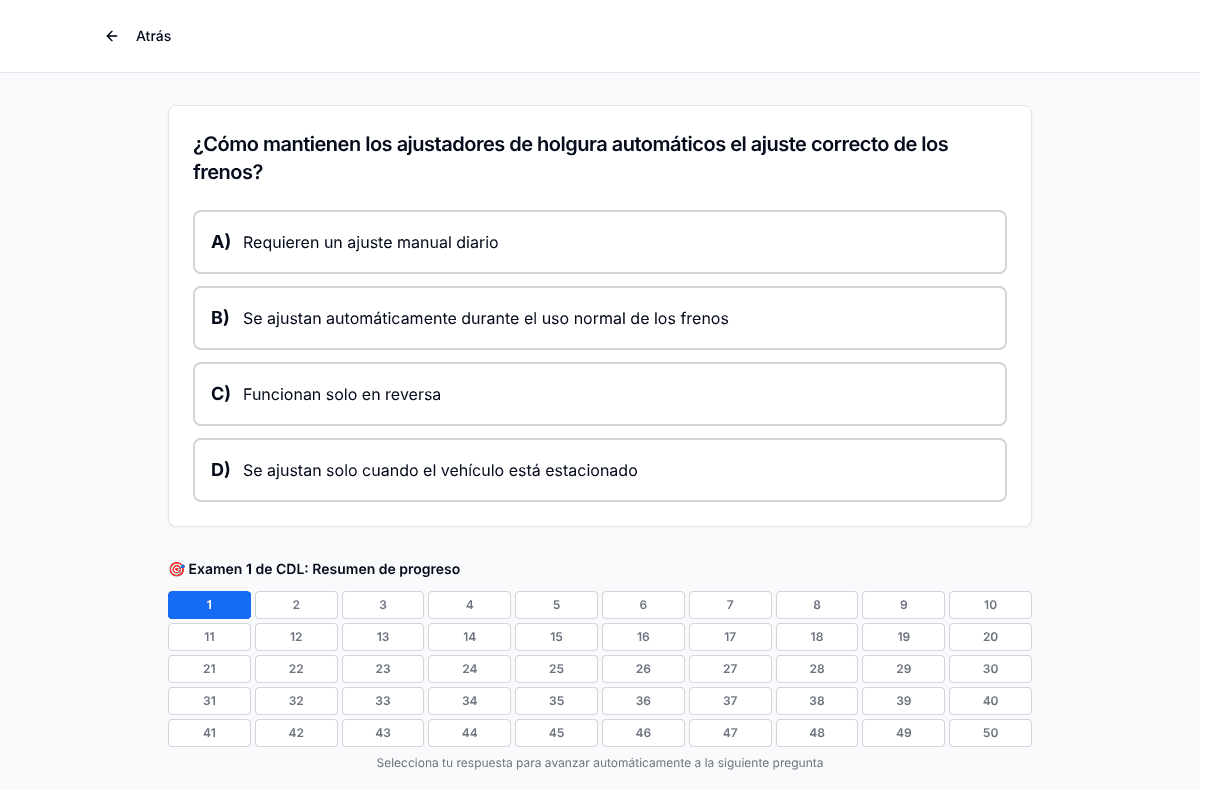 Examen de práctica CDL de TigerTest en la computadora