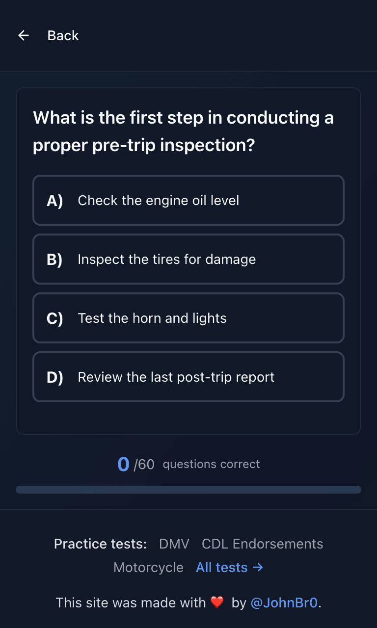 TigerTest CDL practice test training mode on mobile