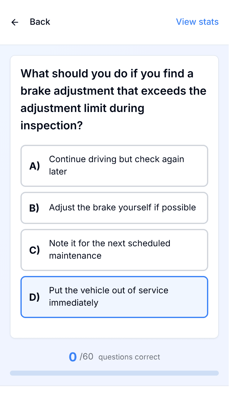 TigerTest CDL practice test training mode on mobile