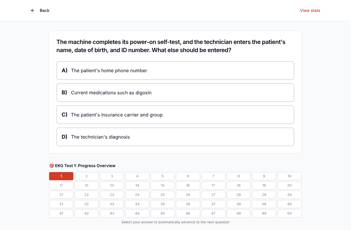 TigerTest EKG practice test on desktop