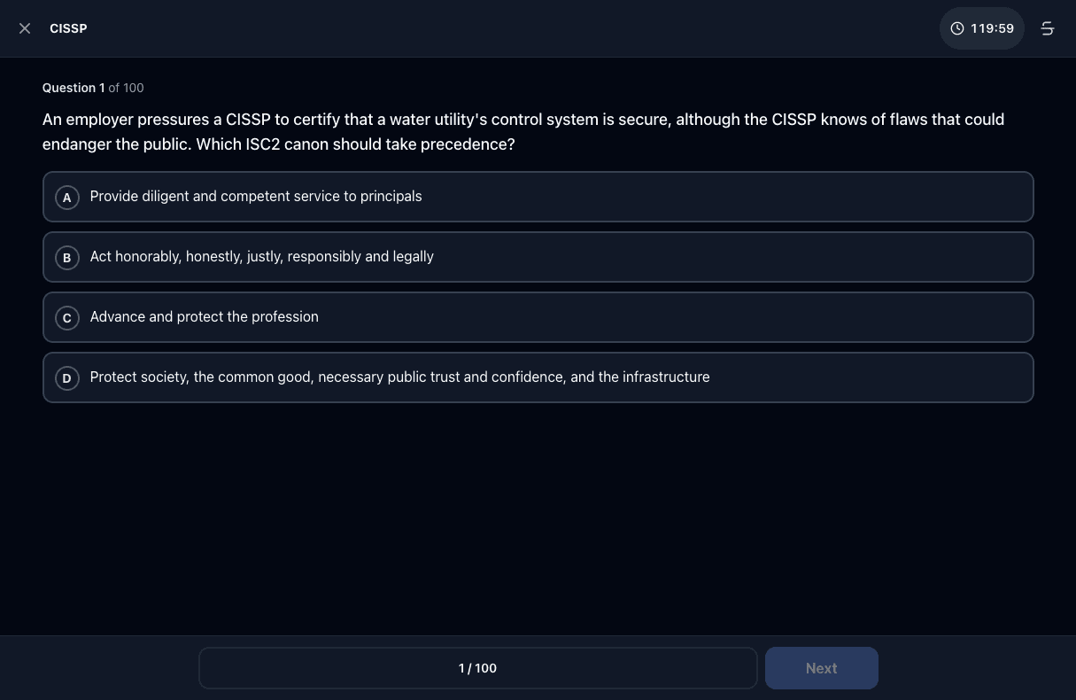 Tigertest CISSP practice test on desktop