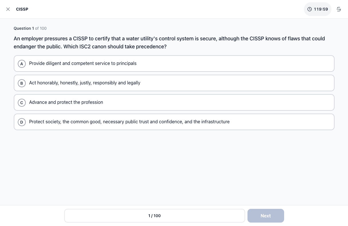 Tigertest CISSP practice test on desktop