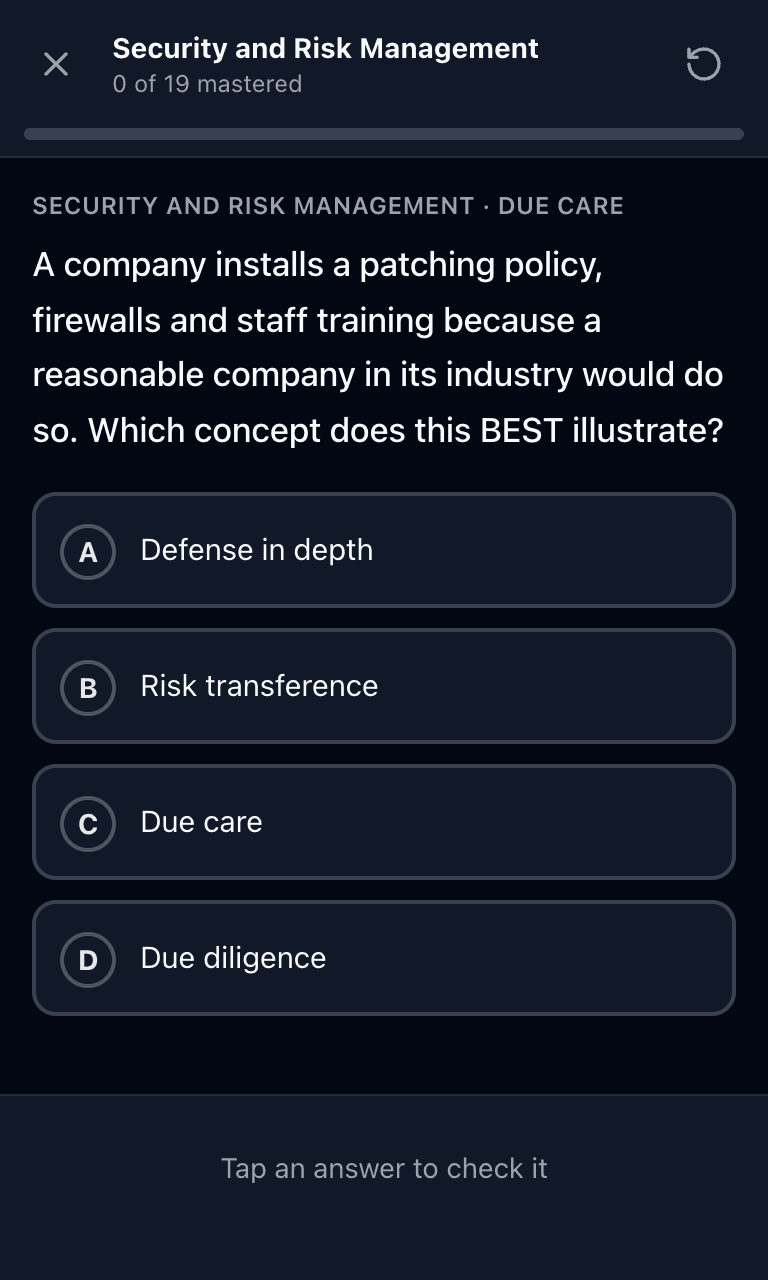 Tigertest CISSP practice test training mode on mobile