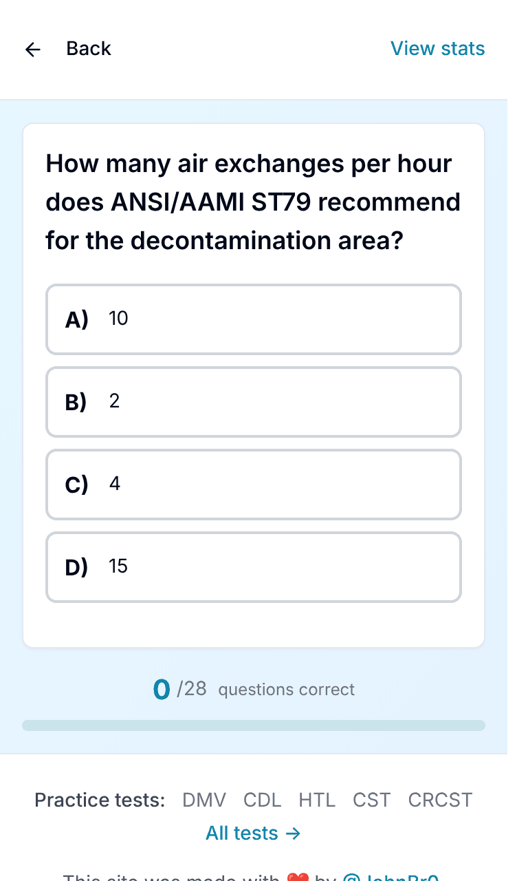 TigerTest CRCST practice test training mode on mobile