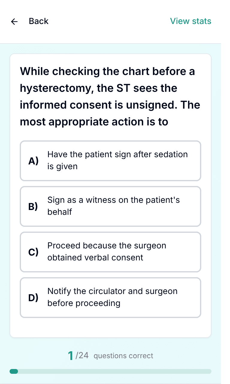 TigerTest CST practice test training mode on mobile