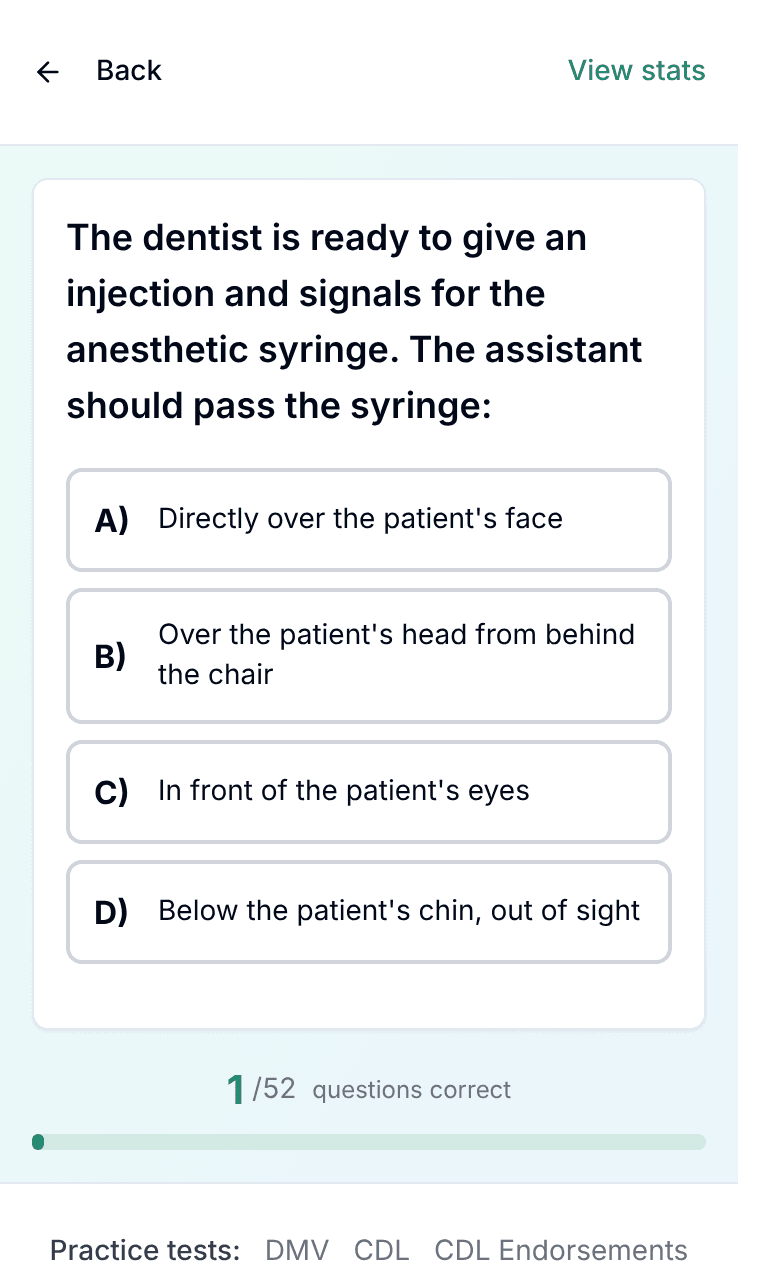 TigerTest DANB practice test training mode on mobile