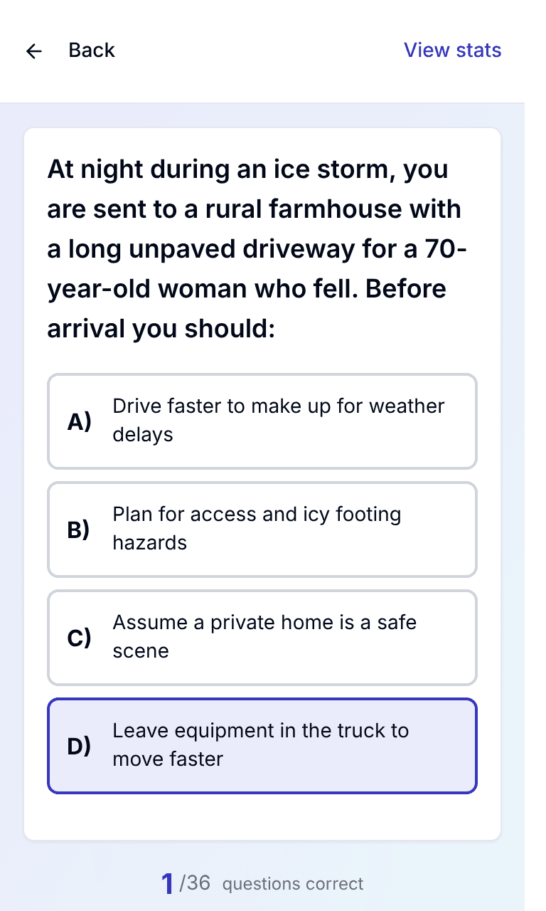 TigerTest EMT practice test training mode on mobile