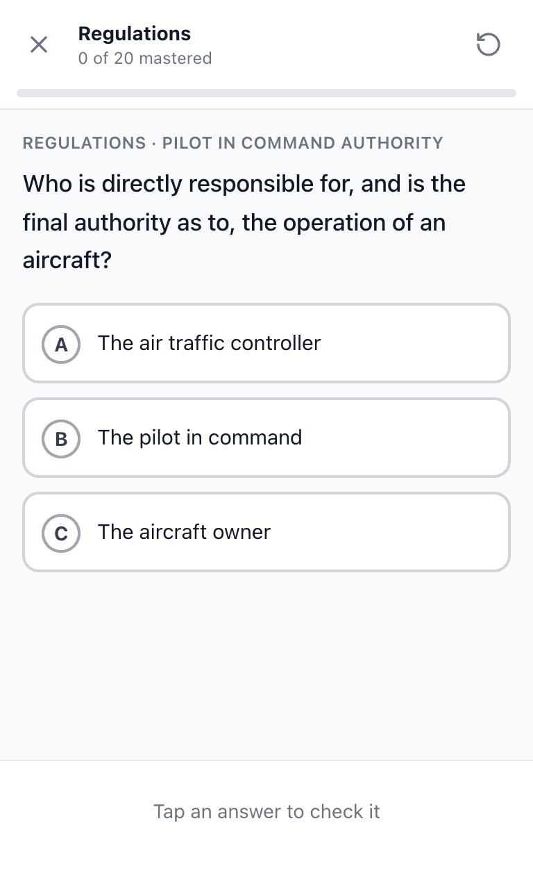 Tigertest Private Pilot practice test training mode on mobile