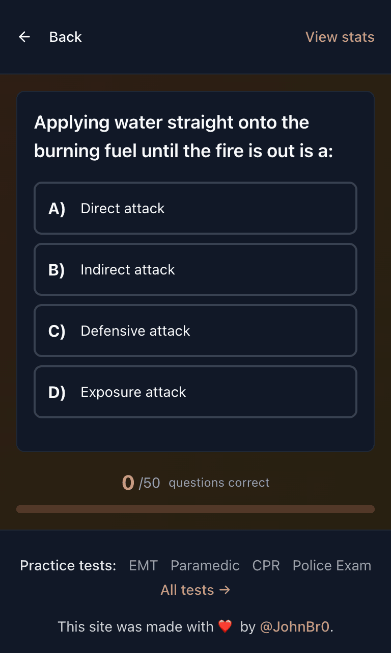 Tigertest Firefighter I practice test training mode on mobile