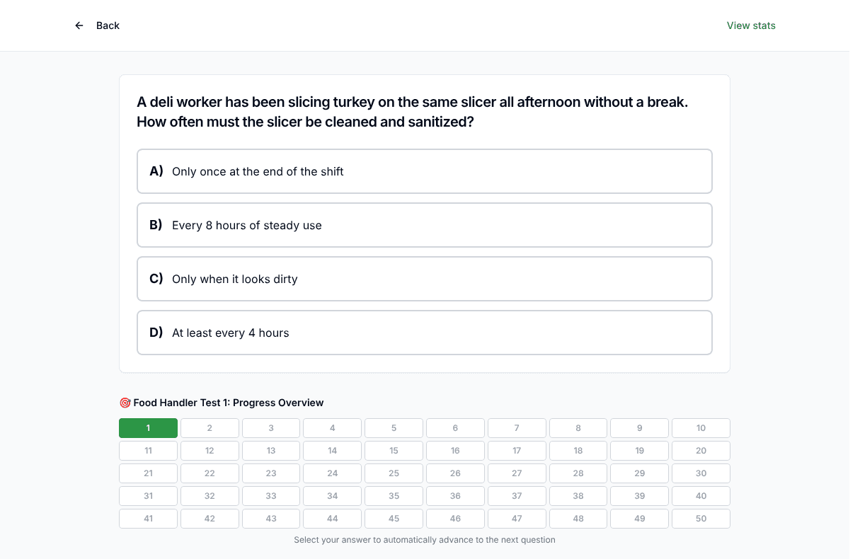 TigerTest Food Handler practice test on desktop