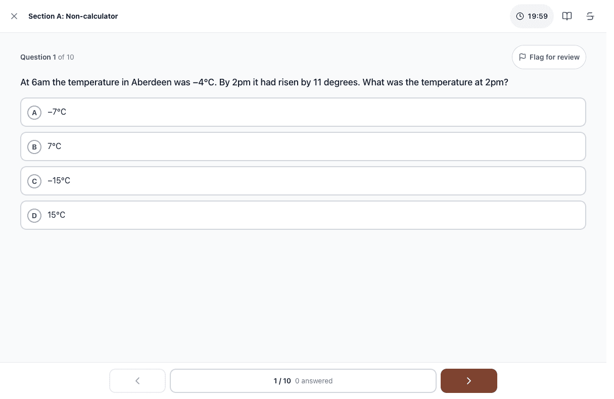 Tigertest FS Maths L2 practice test on desktop