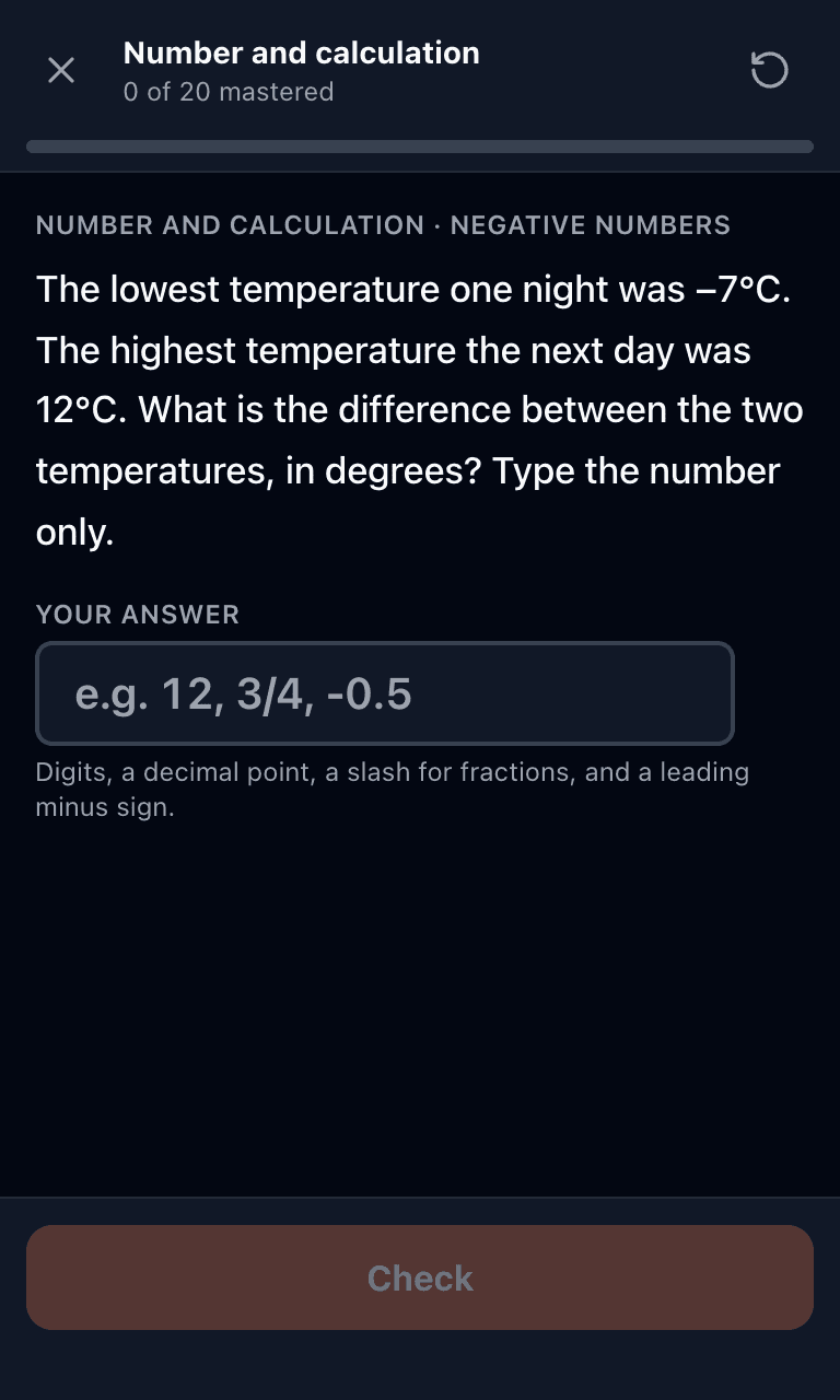 Tigertest FS Maths L2 practice test training mode on mobile