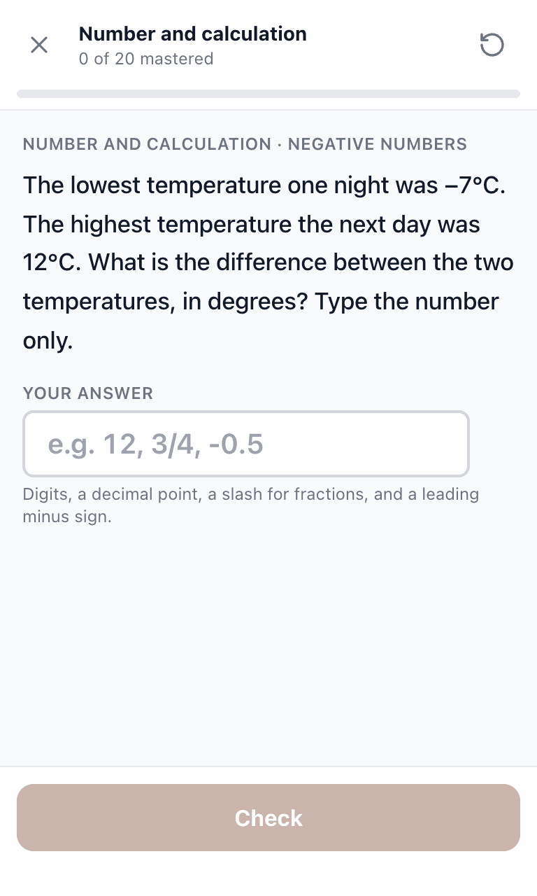 Tigertest FS Maths L2 practice test training mode on mobile
