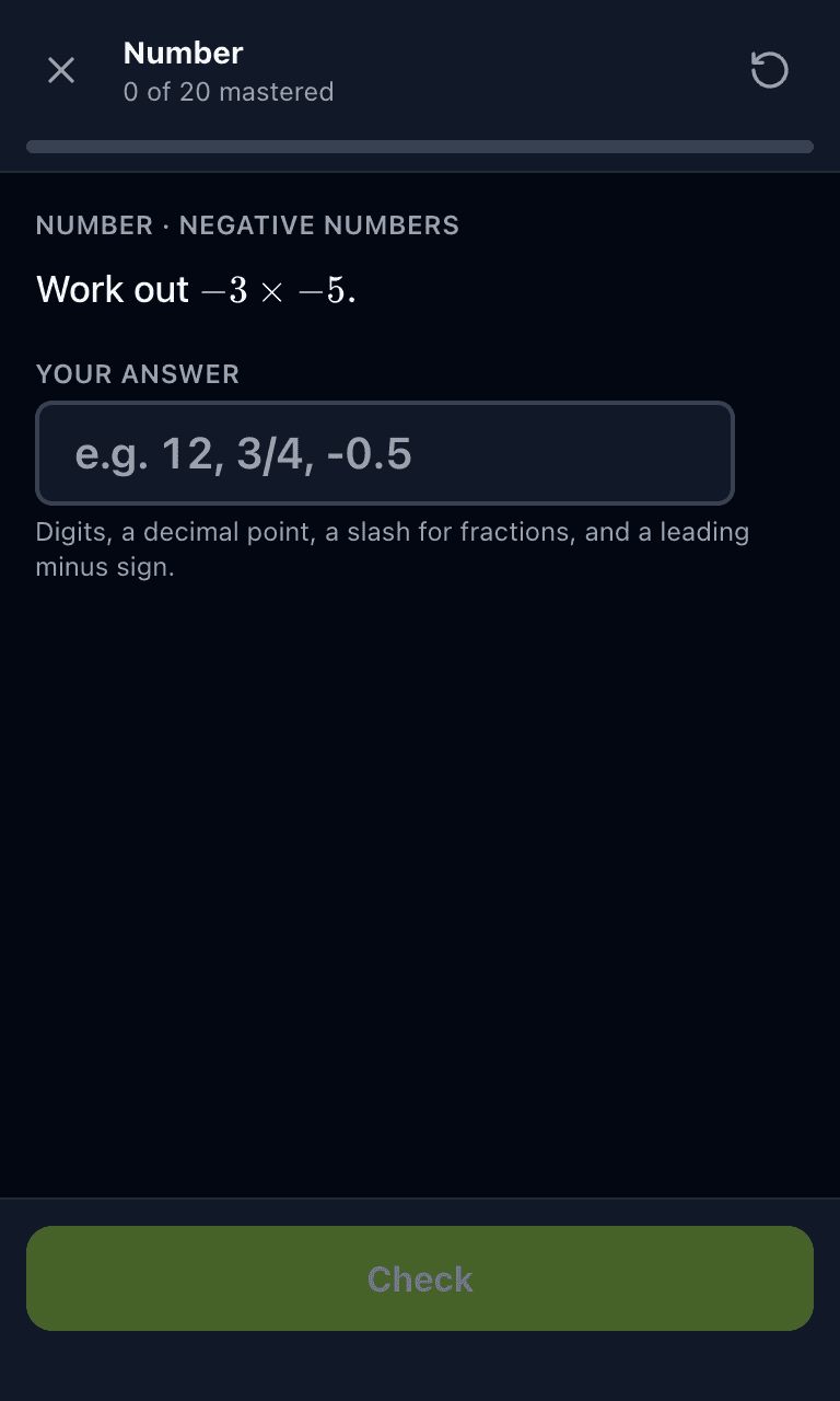 Tigertest GCSE Maths practice test training mode on mobile