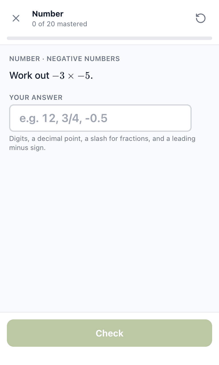 Tigertest GCSE Maths practice test training mode on mobile
