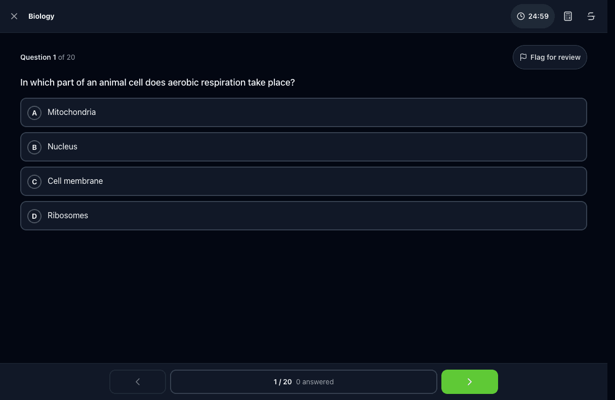 Tigertest GCSE Science practice test on desktop