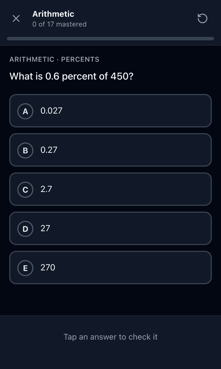 Tigertest GMAT practice test training mode on mobile