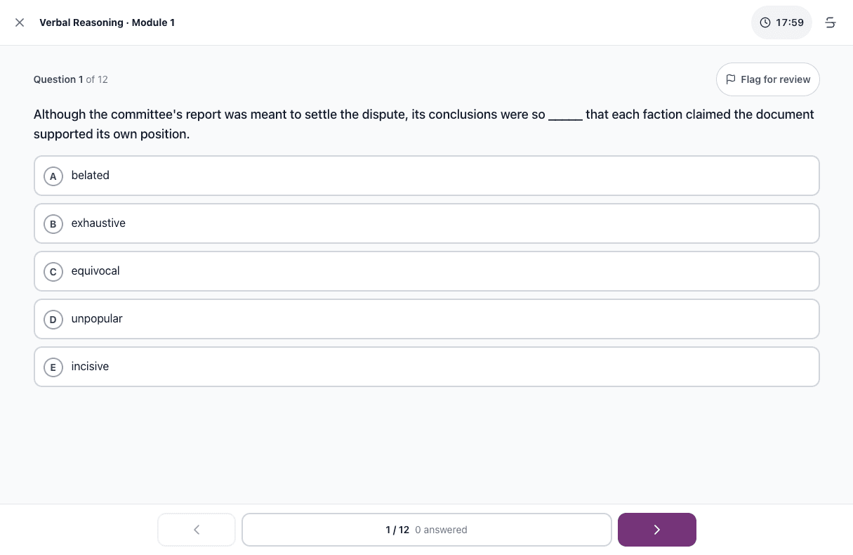 Tigertest GRE practice test on desktop