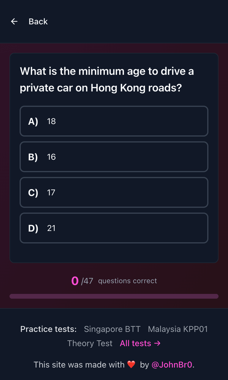 Tigertest Hong Kong driving test practice test training mode on mobile