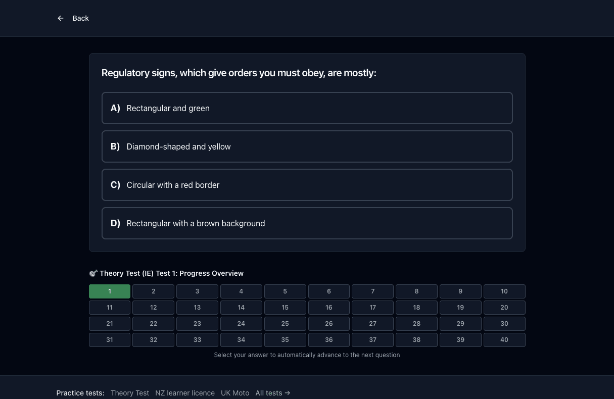 Tigertest Theory Test practice test on desktop