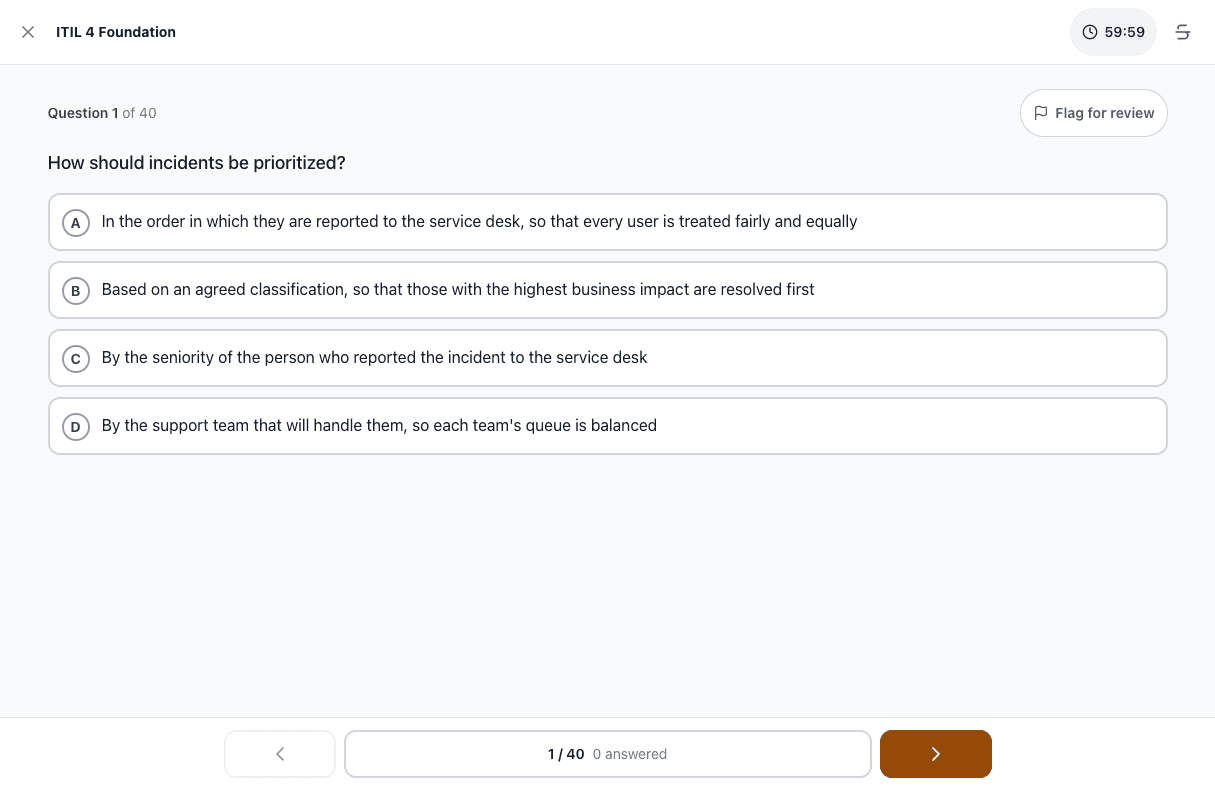 Tigertest ITIL 4 practice test on desktop
